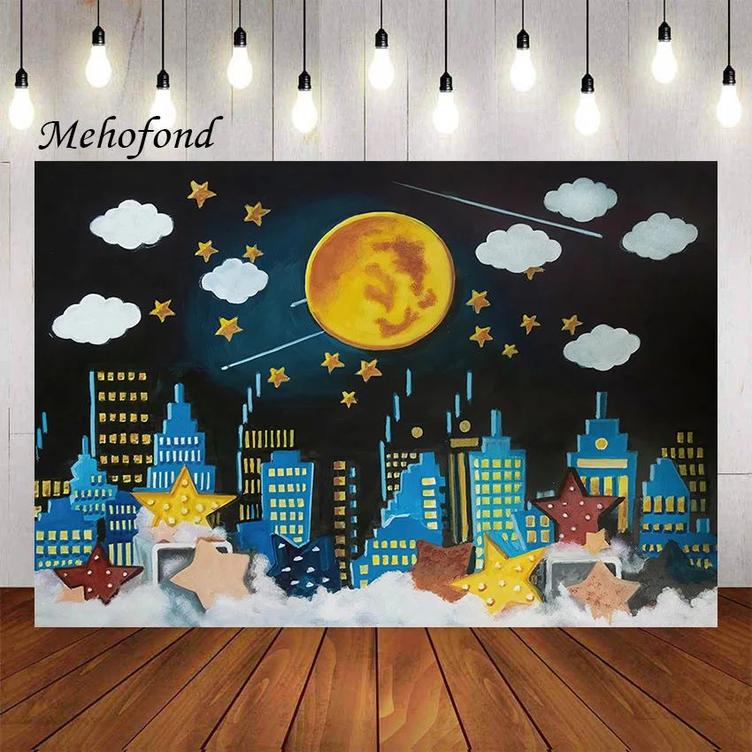 

Mehofond Photography Background Cartoon Super City Moon Night Buildings Cityscape Boy Birthday Party Decor Backdrop Photo Studio