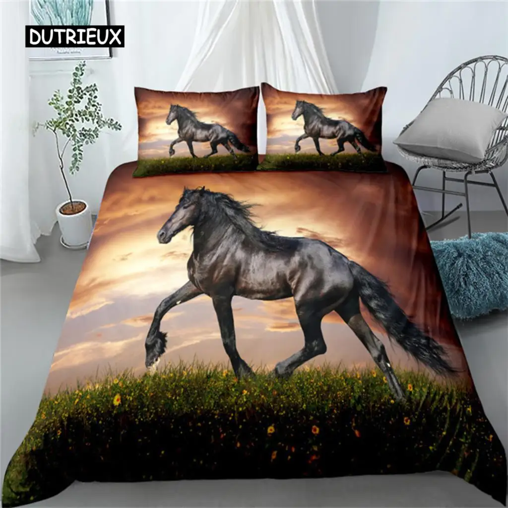 

Running Horse 3d Bedding Set King Queen Double Full Twin Single Size Bed Linen Set