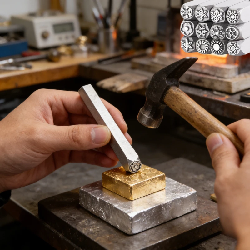 雪の結晶ジュエリー用鋼製スタンプ、ジュエリー彫刻型、金銀模様彫刻ジュエリー用手打ちハンマー工具