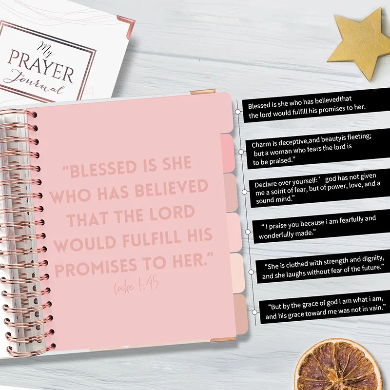 A5 Coil Notebook Ink-proof Double Adhesive Paper English Prayer Book with Separator Page Monthly Weekly Daily Organizer