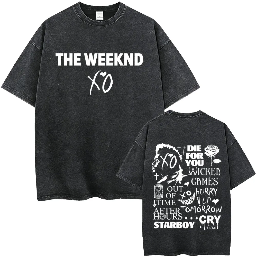 Washed Vintage Rapper The Weeknd Music Album Song Lyrics T Shirt After Hours Til Dawn Tour 2026 T-shirts Men Oversized T-shirt