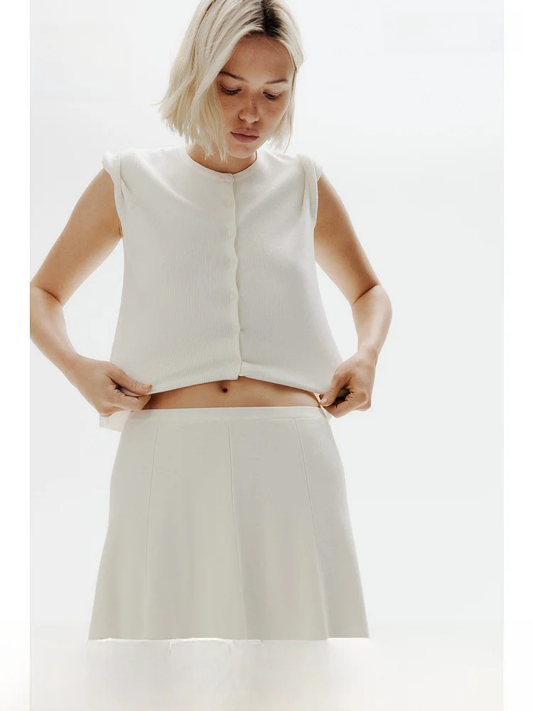 

Женская модная короткая юбка-трапеция H&M из весенней коллекции, с высокой талией, вязаная, расклешенная, с эффектом похудения