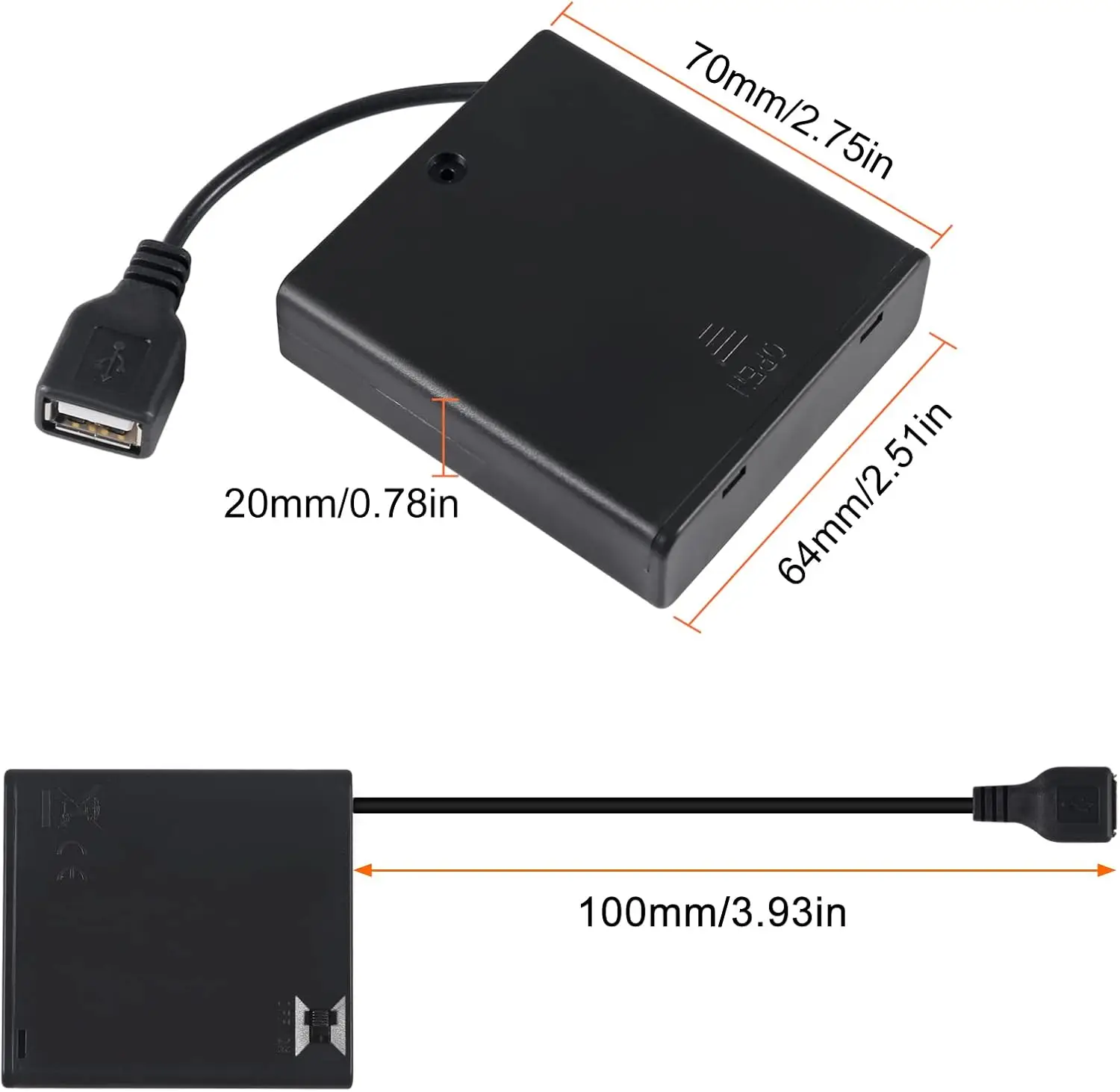4 slots Battery Holder USB Female Socket Battery Storage Box With On-Off Switch Black Battery Case For USB 5V LED Lights