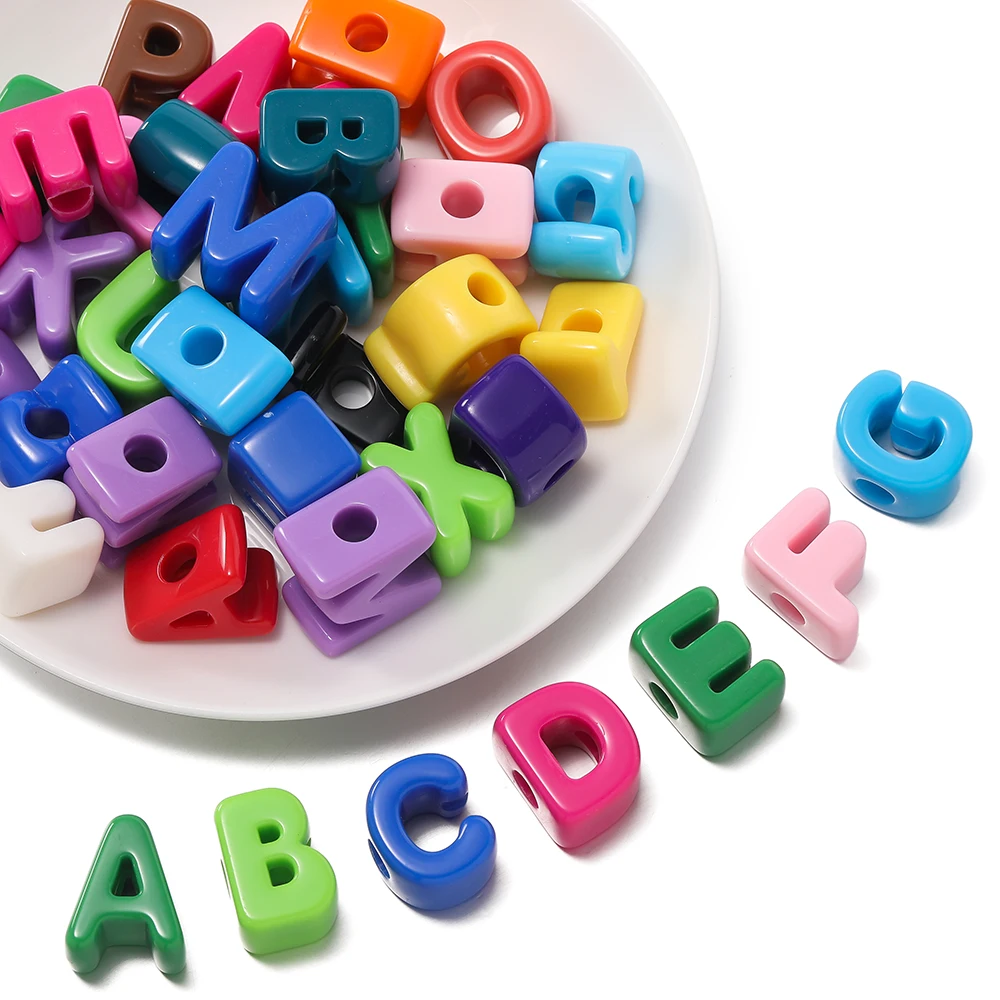 10pcs/lot Mixed Color Big Hole Acrylic Letter Beads Children Handcraft Alphabet Spacer Necklace DIY Jewelry Making view 6