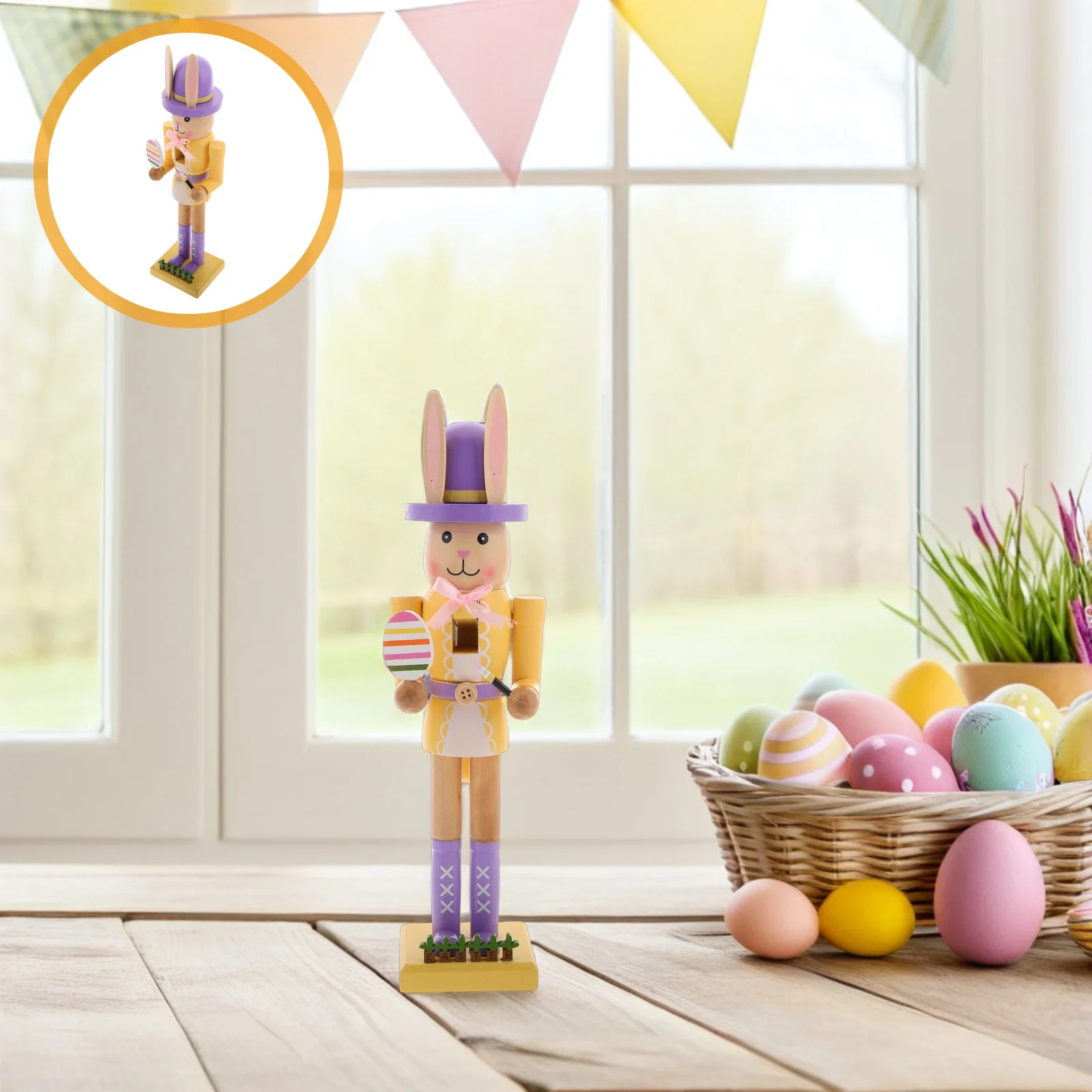 

Wooden Bunny Nutcracker Decoration Cute Easter Rabbit Spring Holiday Table Display Easter Bunny Statue Nutcracker Figures