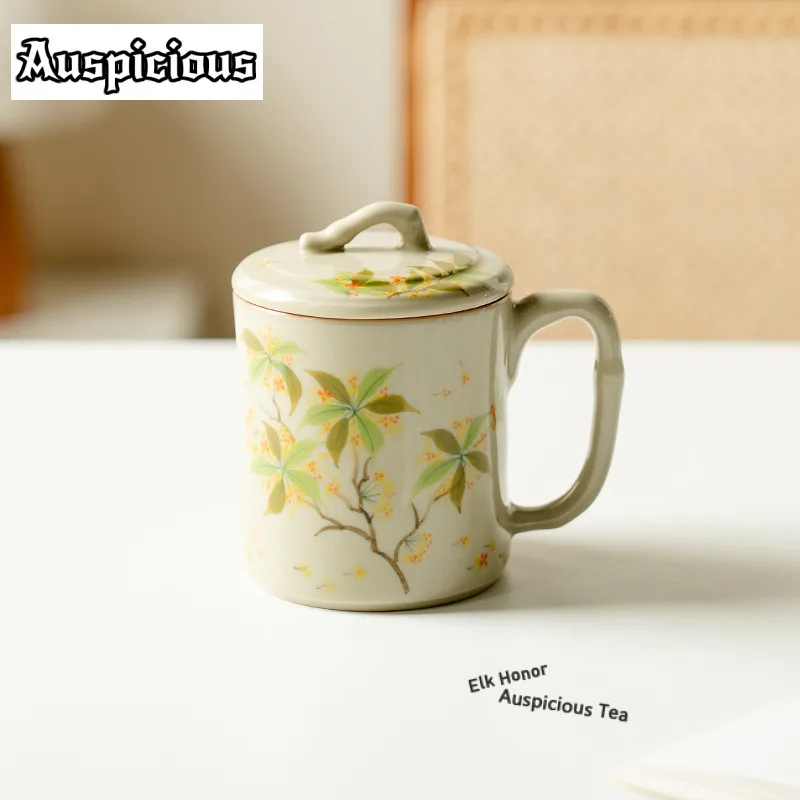 

190ml Hand-painted Osmanthus Bamboo Coffee Mug Latte Cereal Mug Afternoon Tea Mug Beverage Bottle Office Water Cup Tea Items