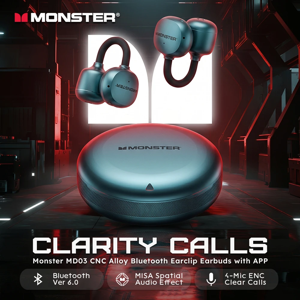 Écouteurs intra-auriculaires Monster Airstar MD03 en alliage avec traduction IA, Bluetooth 6.0, 4 micros pour appels HD, écouteurs sans fil TWS avec application.