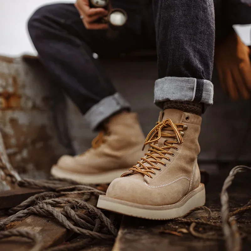 Maden-Botines de piel de ante Vintage para hombre, botas de desierto, zapatos de seguridad cálidos e informales, zapatos de combate para senderismo