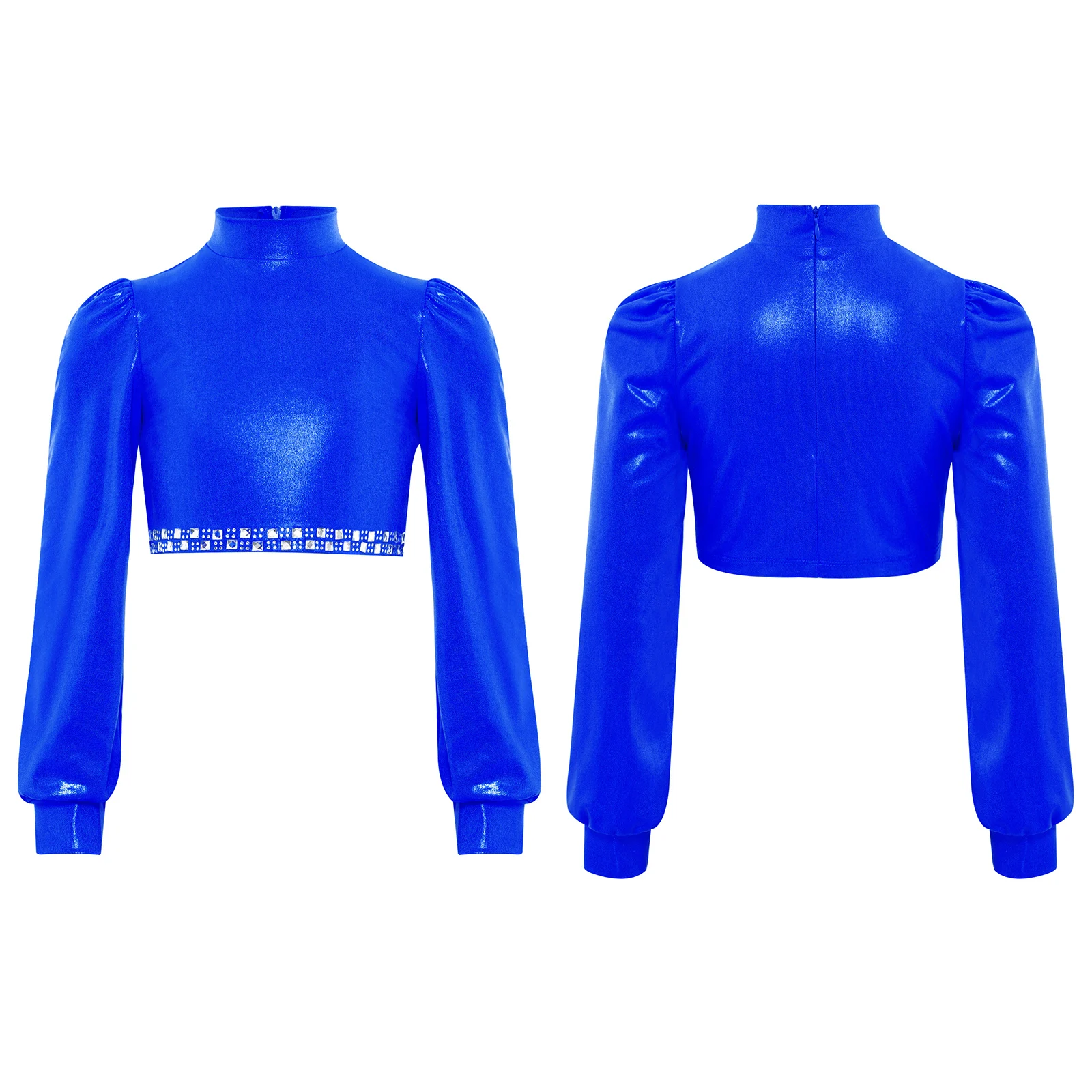 Traje de actuación de baile de Jazz para niñas, Top corto metálico con diamantes de imitación brillantes y pantalones elásticos, Ropa de baile moderna de Jazz de Hip Hop