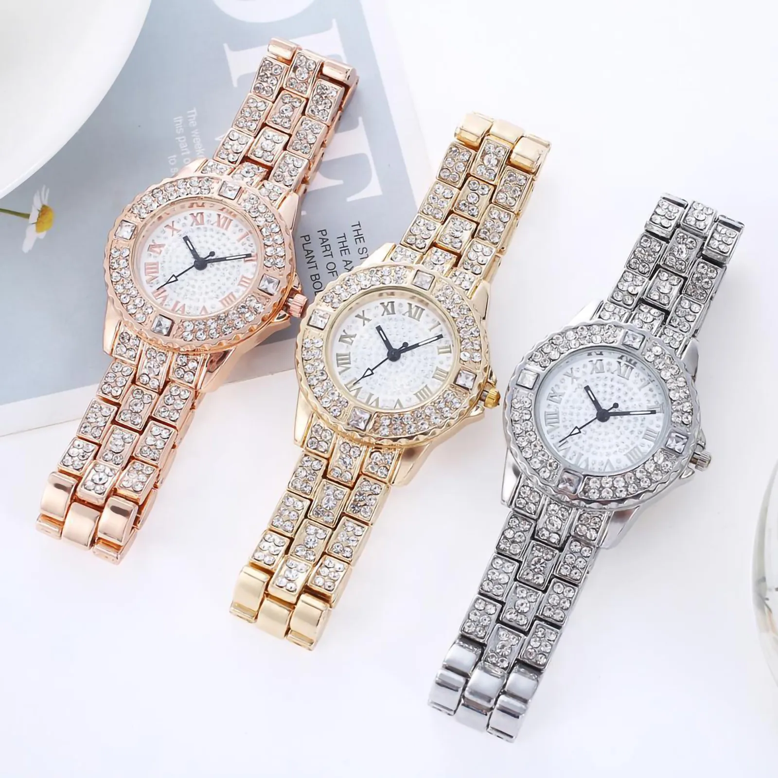 Metal Bracelet Quartz Bracelet Gold Bracelet Crystal Diamond Watch military items Men Business Alloy Masculino montre homme