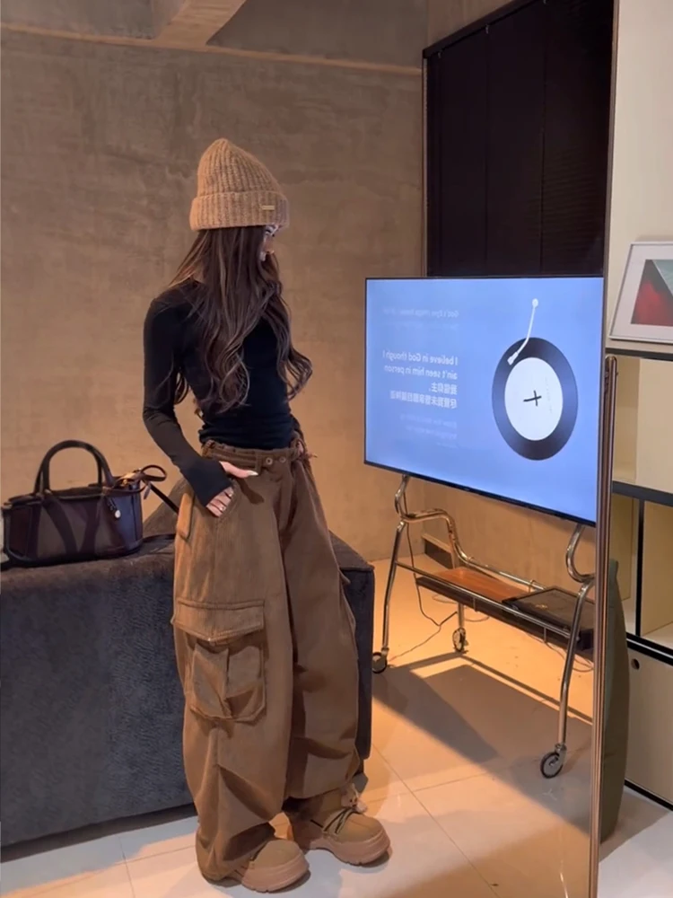 

Корейский зимний модный комплект одежды больших размеров: базовая рубашка с длинным рукавом и вельветовые брюки с широкими штанинами, комплект из двух предметов