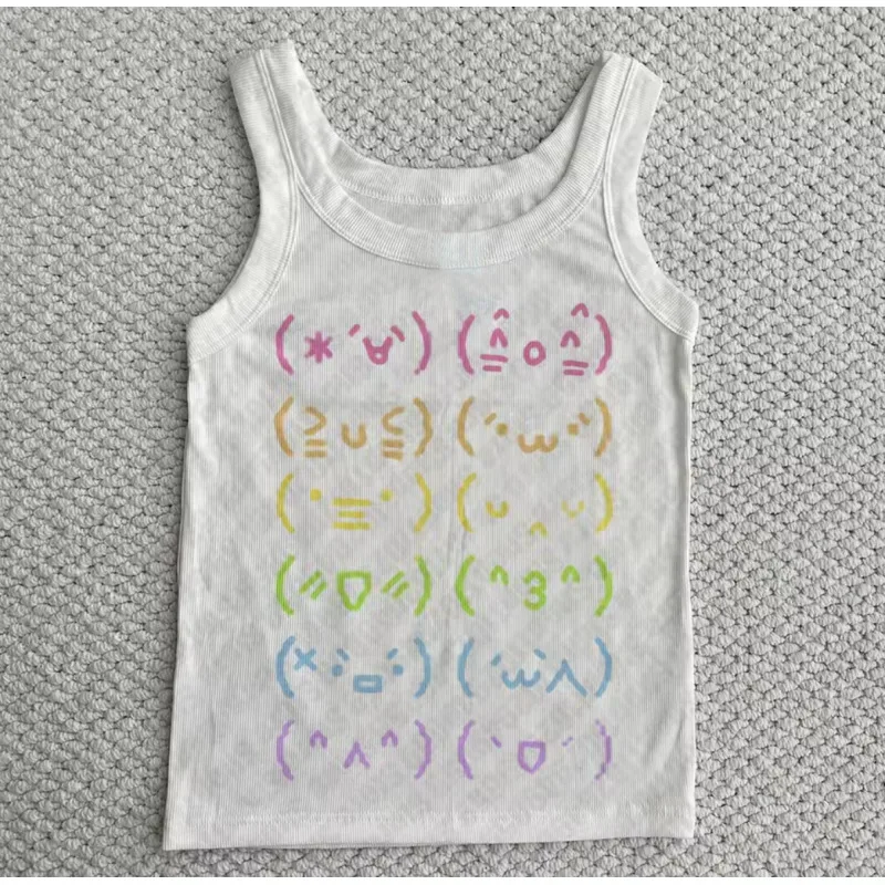 2026 new y2k color simple cute emoji pack printed vest sweet and spicy girl