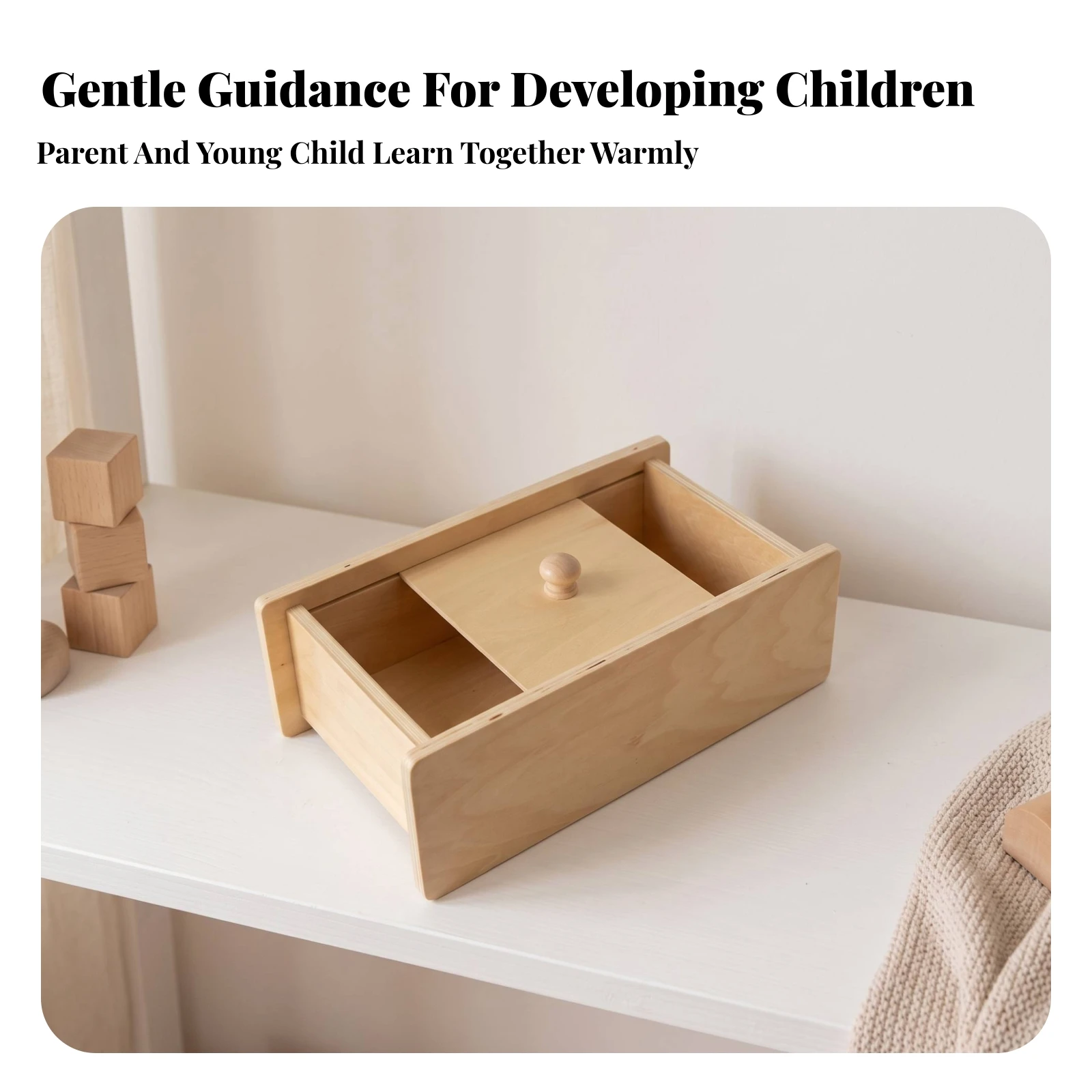 Object Permanence Box with Sliding Lid Unfinished Activity Box with Sliding Lid Toy Sensory Natural for Babies, Home, Preschool