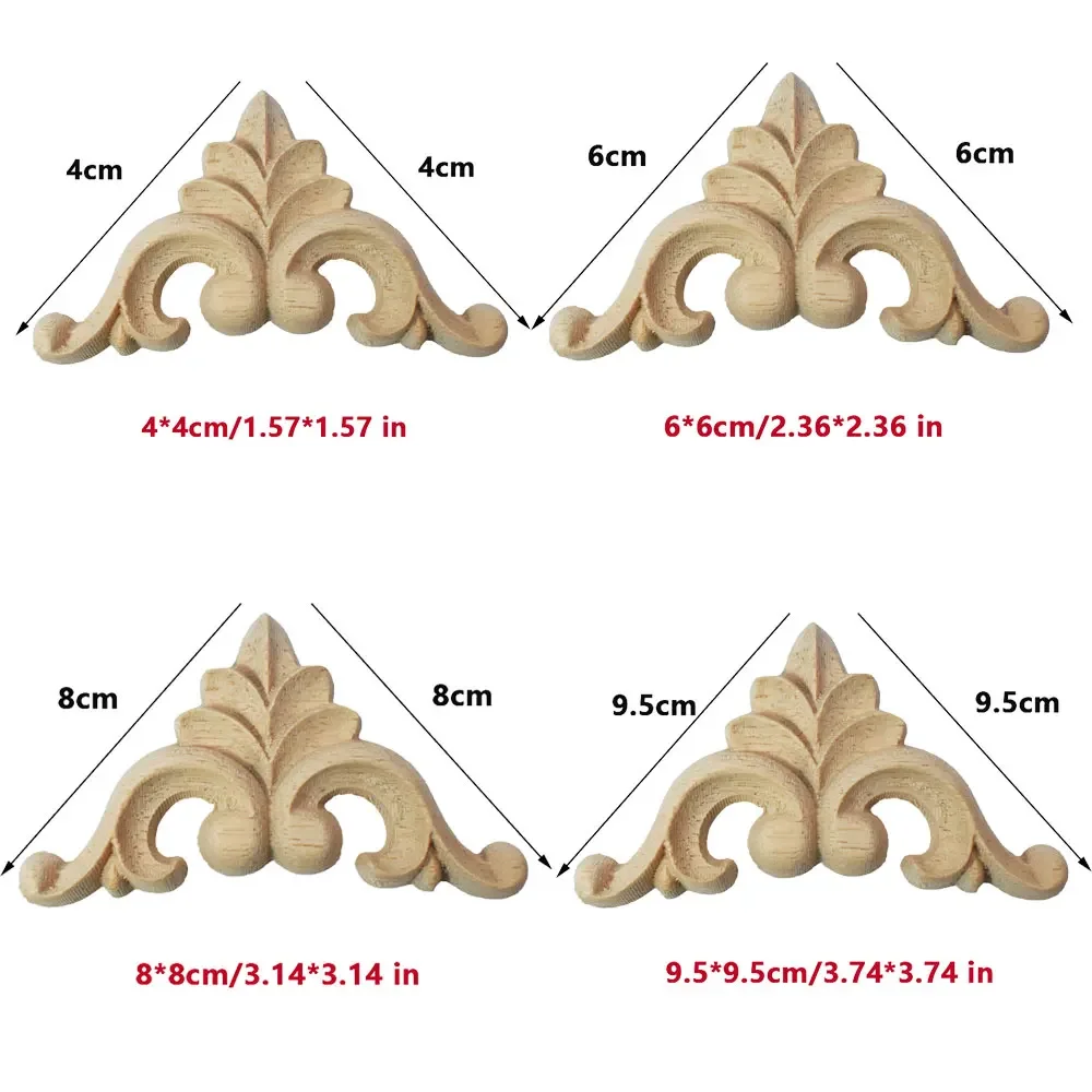 5pcs Wood Carved Solid Wood Carving Corner Applique Onlay Furniture Door and Window Home Decorations Unpainted Decal