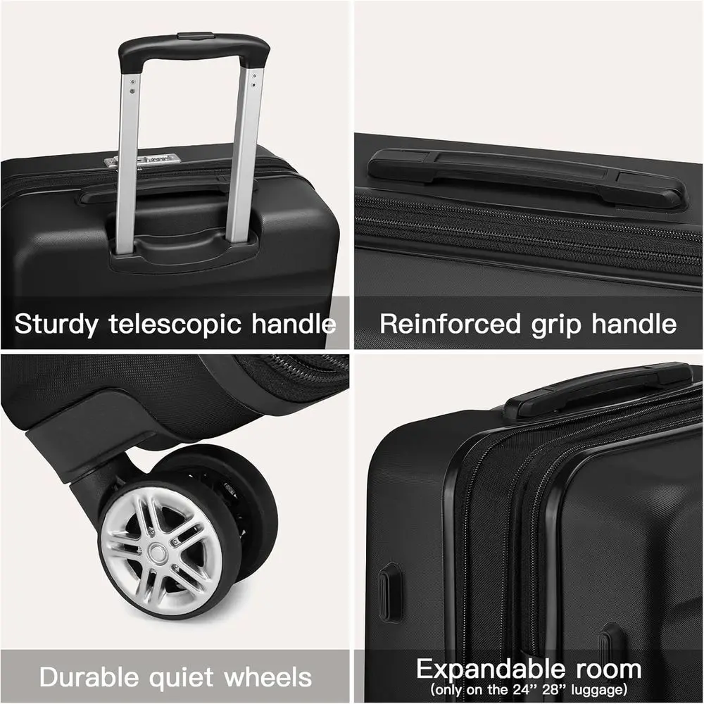 Mala rígida média de 24 polegadas com trava TSA, rodas giratórias expansíveis, preta