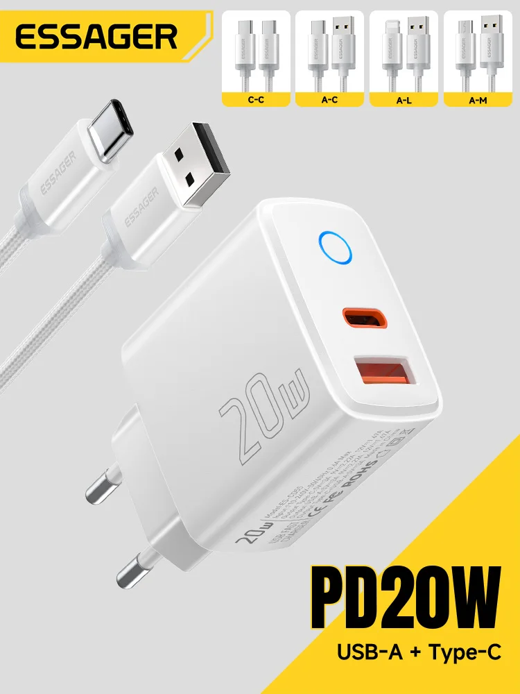 Essager PD 20W USB Type C Szybka Ładowarka z Funkcją Quick Charge 4.0 3.0 QC PD do iPhone 17 16 15 14 13 12 Pro Max — zdjęcie produktu 7