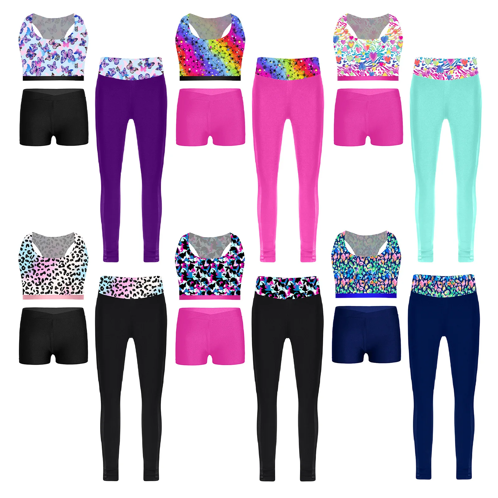Kids Yoga Fitness Tracksuit Sleeveless Print Cutout Back Tight Sports Clothes for Boys Sports Running Cycling Workout Sportswear