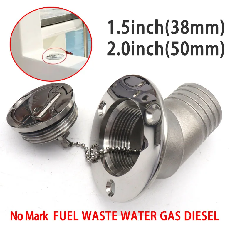 45 Degree 316 Stainless Steel Deck Filler Key Cap GAS DIESEL FUEL WASTE WATER 38mm 50mm Deck Filler Caps for Marine Boat