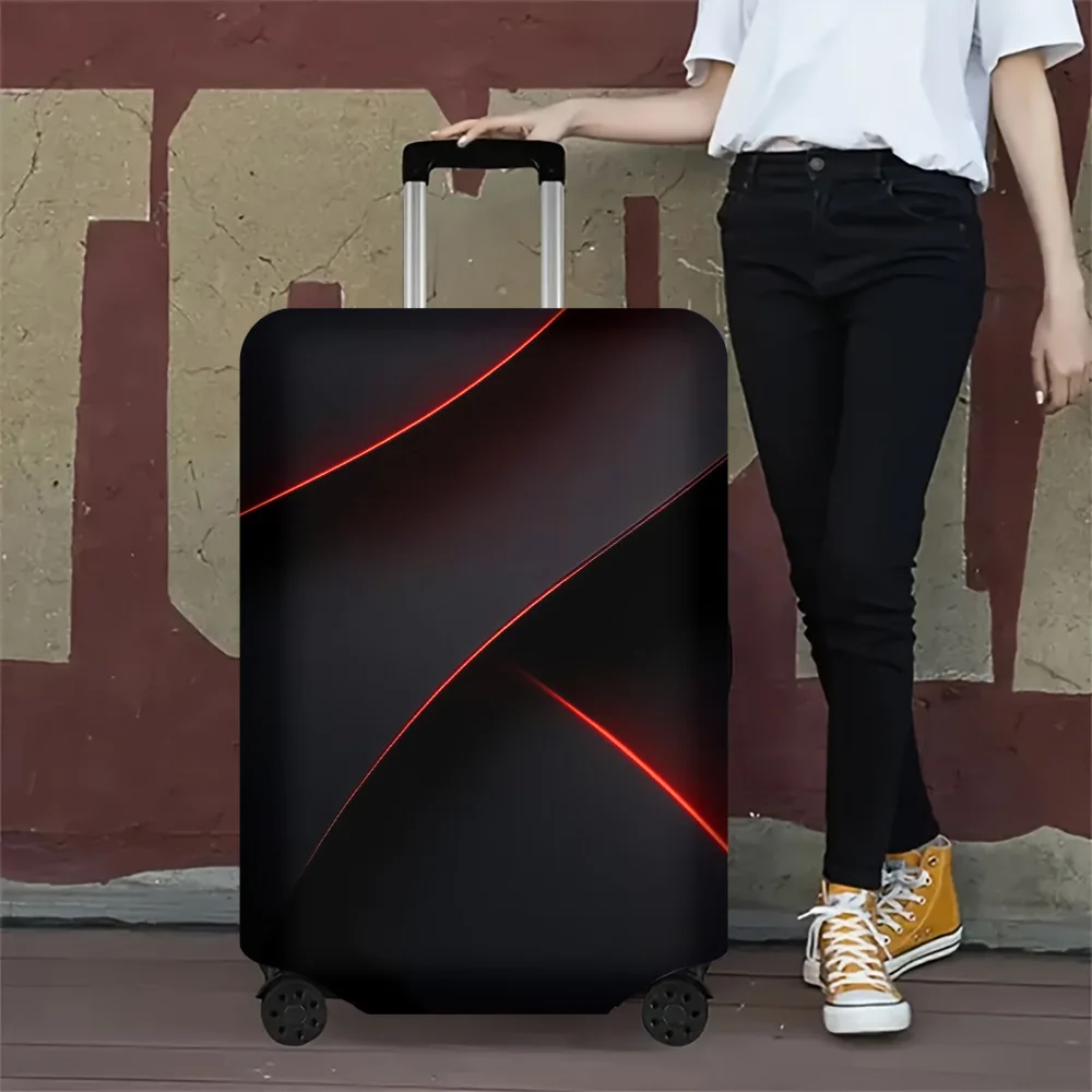 1-Piece Abstract Black and Red Line Print Luggage Cover for Luggage 18 – 32 Inches; Modern, Elastic Travel Accessory That Eff 5