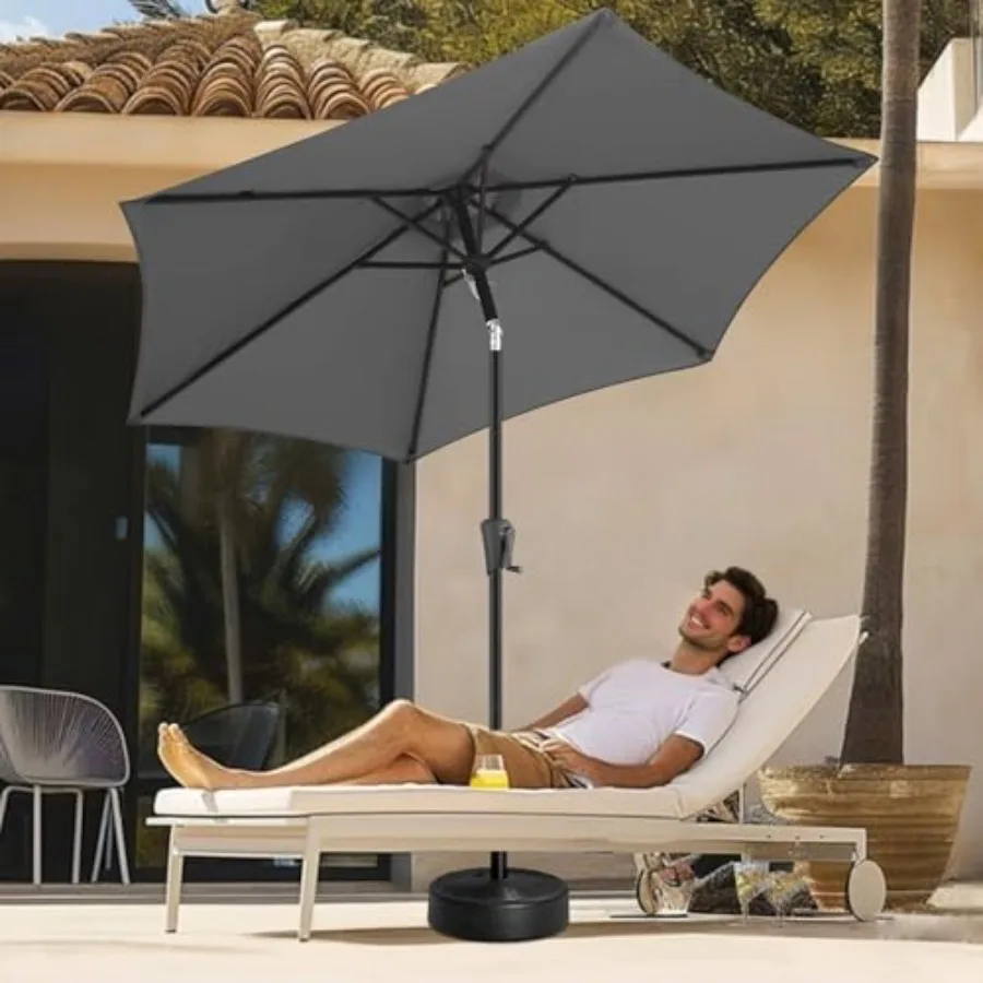 Patio Umbrella - Outdoor Umbrella with Push Button Tilt and Crank for UV Protection, Table Market Umbrella for Garden, Deck, Ba