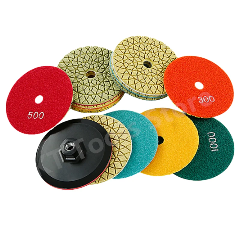 7Pcs 4Inch Wet Diamond Polishing Pads Flexible Sanding Polish Kit Marble Stone Quartz Tiles Edge Trimming Sheet Renovation Tools