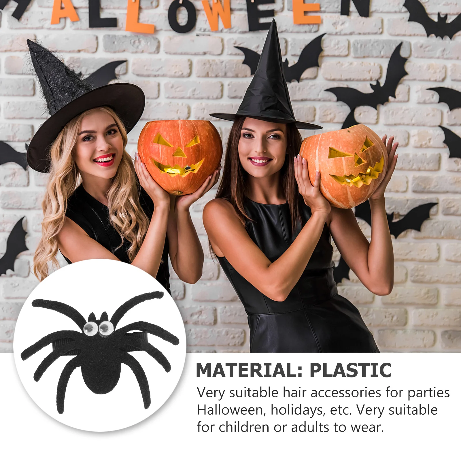 

4pcs Spider Hair Clips Black Halloween Barrettes For Kids Adults Durable Plastic Party Festival Costume Decor Spider Hairpins