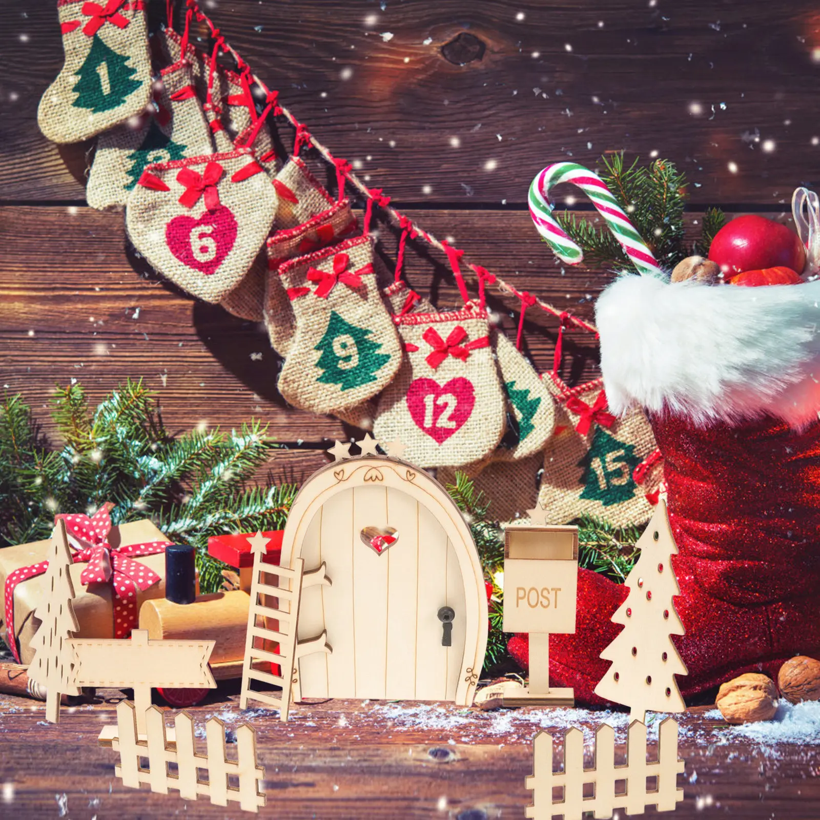 

1Set Fairy Door for Wall Christmas Miniature Ornament Kit Mini House Decoration Smooth Surface Non Deformable Xmas Scene