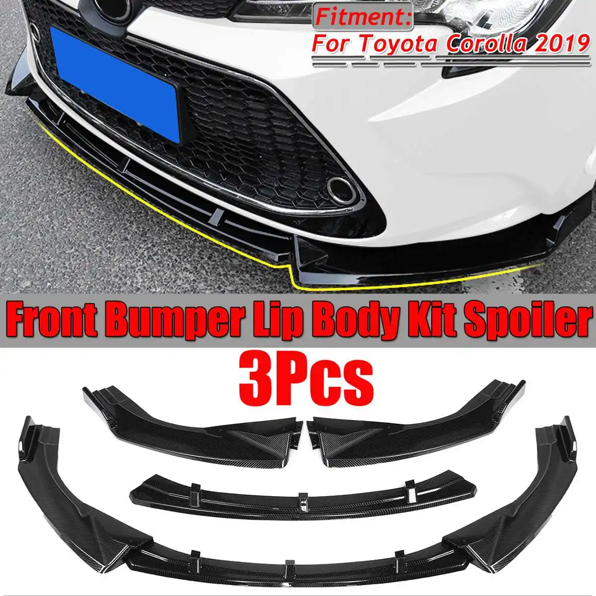 

2019 3pcs Car Front Bumper Lip Splitter Body Kit Spoiler Diffuser Cover Trim Deflector Lips Protector For Toyota Corolla 2019