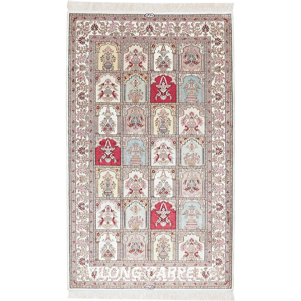 

91x152cm Oriental Four Season Carpet Exquisite Garden 100% Silk Rug For Sale (HF215B)