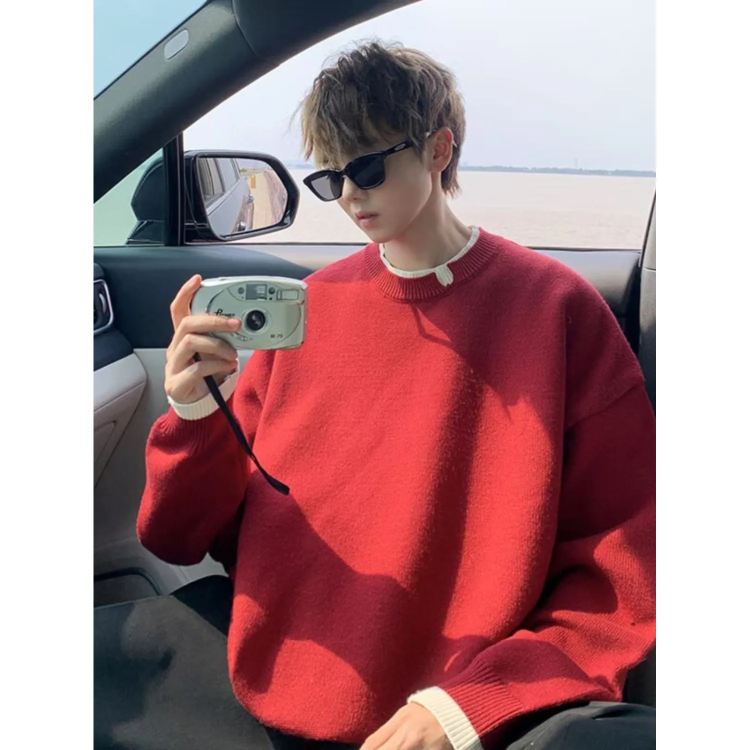 

Свободный крой, круглый трикотаж, пара Sle, повседневный модный свитер из полиэфирного волокна, большой размер 250, модный свитер для подростков