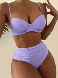 Sexy Push Up Bikinis Swimsuit High Waist Swimwear Women Summer Beachwear Female Solid Bathing Suits