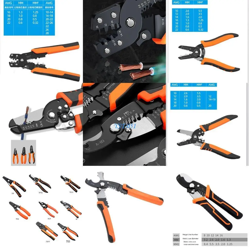 

E15A Electrician Repair Tools Wire Stripper Cutter Cable Wire-Crimper Automatic Plier Multifunctional Terminal Crimping Plier