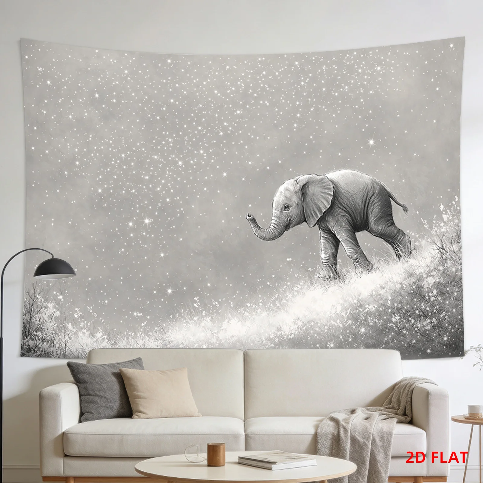 Boho Elephant Tapestry Wall Art Monochrome Misty Jungle Forest Wall Hanging Boho Decor for Living Room Bedroom Bohemian Aestheti