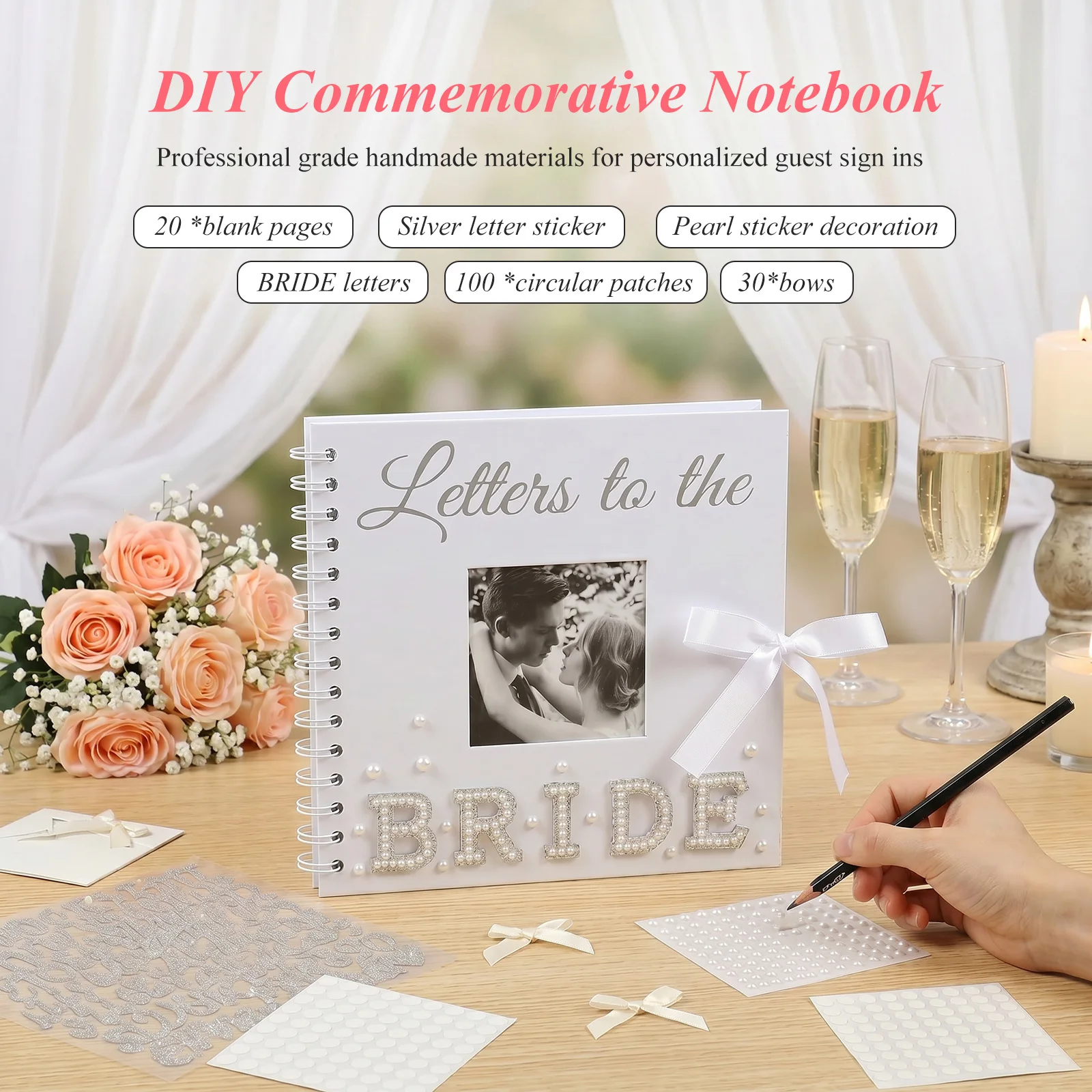 DIY Wedding Memory Book Kit Creative 8 x 8 Inch Scrapbook Album Multi-purpose Blank Guest Book for Wedding Keepsake and Party