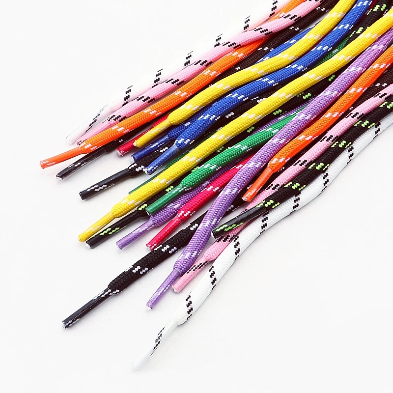 Vibrant Striped Round Shoelaces, Linen Weave Cotton Laces for Sneakers Casual Sports Shoes, 5mm Thick Shoe Accessories