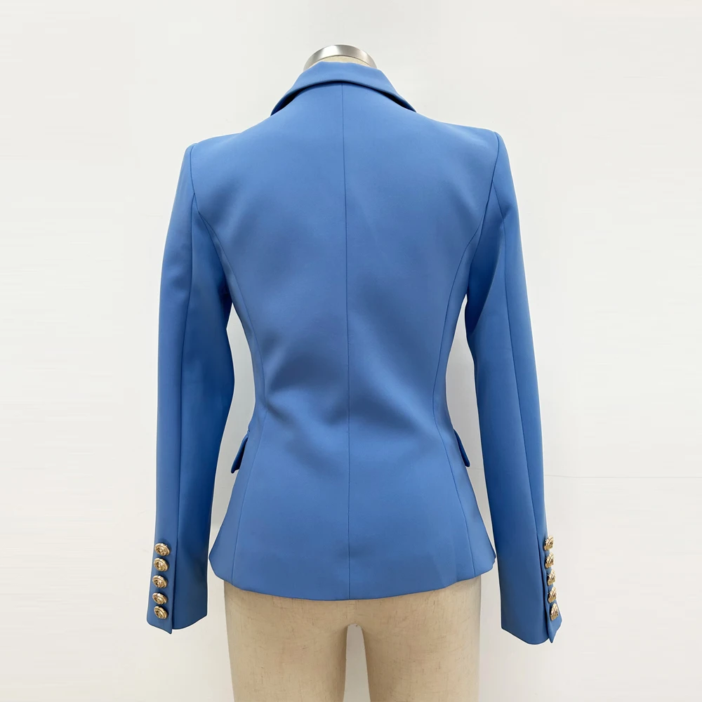 HIGH QUALITY New Fashion 2024 Designer Jacket Women\'s Classical Metal Lion Buttons Double Breasted Blazer Lake Blue