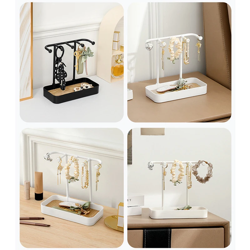 Multifunctional Jewelry Display Rack Necklace Ring Earrings Storage Rack Detachable Wooden Tray Desktop Jewelry Organizer Holder