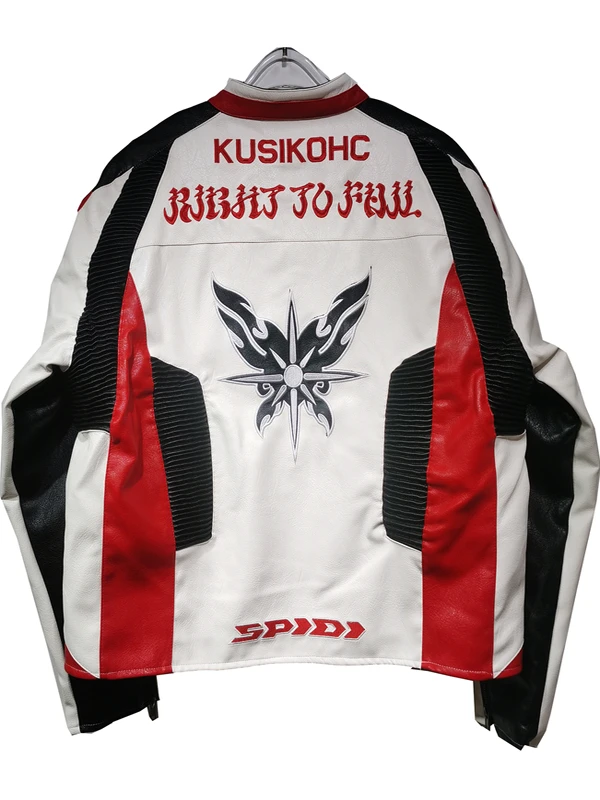 

Мужская куртка из искусственной кожи с вышивкой и пэчворком в американском стиле, с воротником-стойкой, для мотоциклистов, премиум-класса