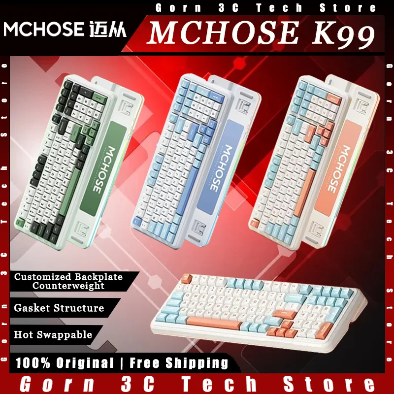 

MCHOSE K99 Mechanical Keyboard Tri-mode Gasket Structure Hot Swap E-sports Wireless Customized Gamer Keyboard Pc Gamer Accessory