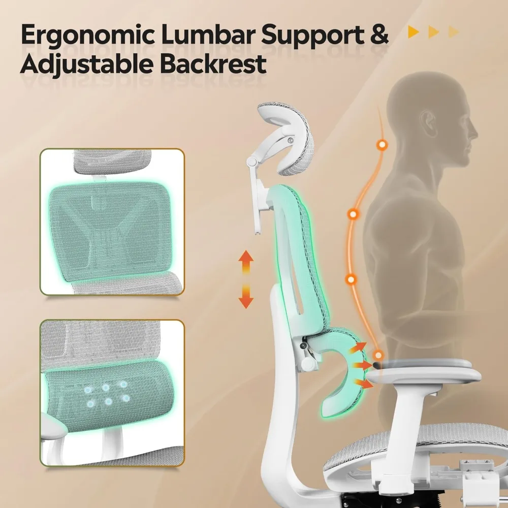 كرسي مكتب شبكي مريح مع مسند للقدمين، شديد التحمل، كرسي كمبيوتر منزلي مريح عالي الظهر مع قطني