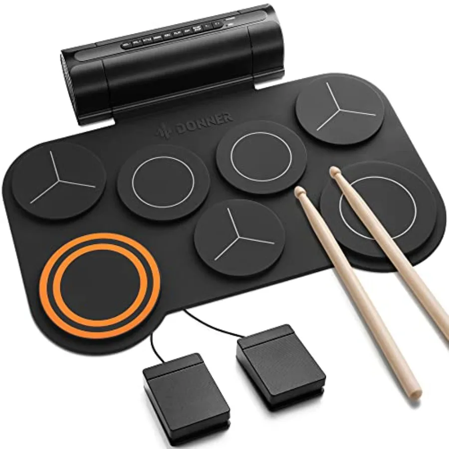 

Donner Electronic Drum Set 7 Pads Electric Drum Pad Roll Up Quiet Drum Pad Built-in Speaker 40 Drum Lessons Included Holiday Ch