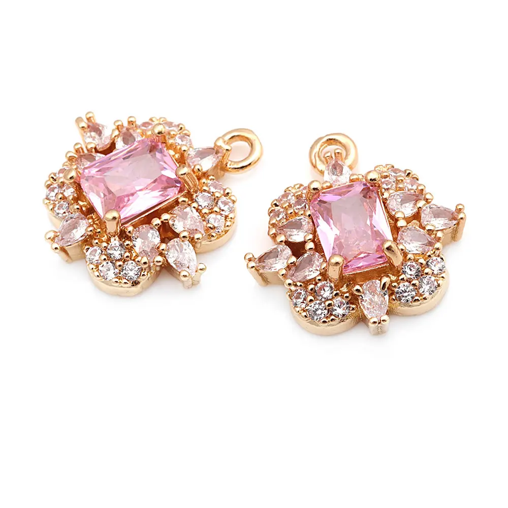 4PCS 18K Gold Color Brass and Zircon Square Charms Pendants High Quality Diy Jewelry Making Supplies Necklace Earrings for Women