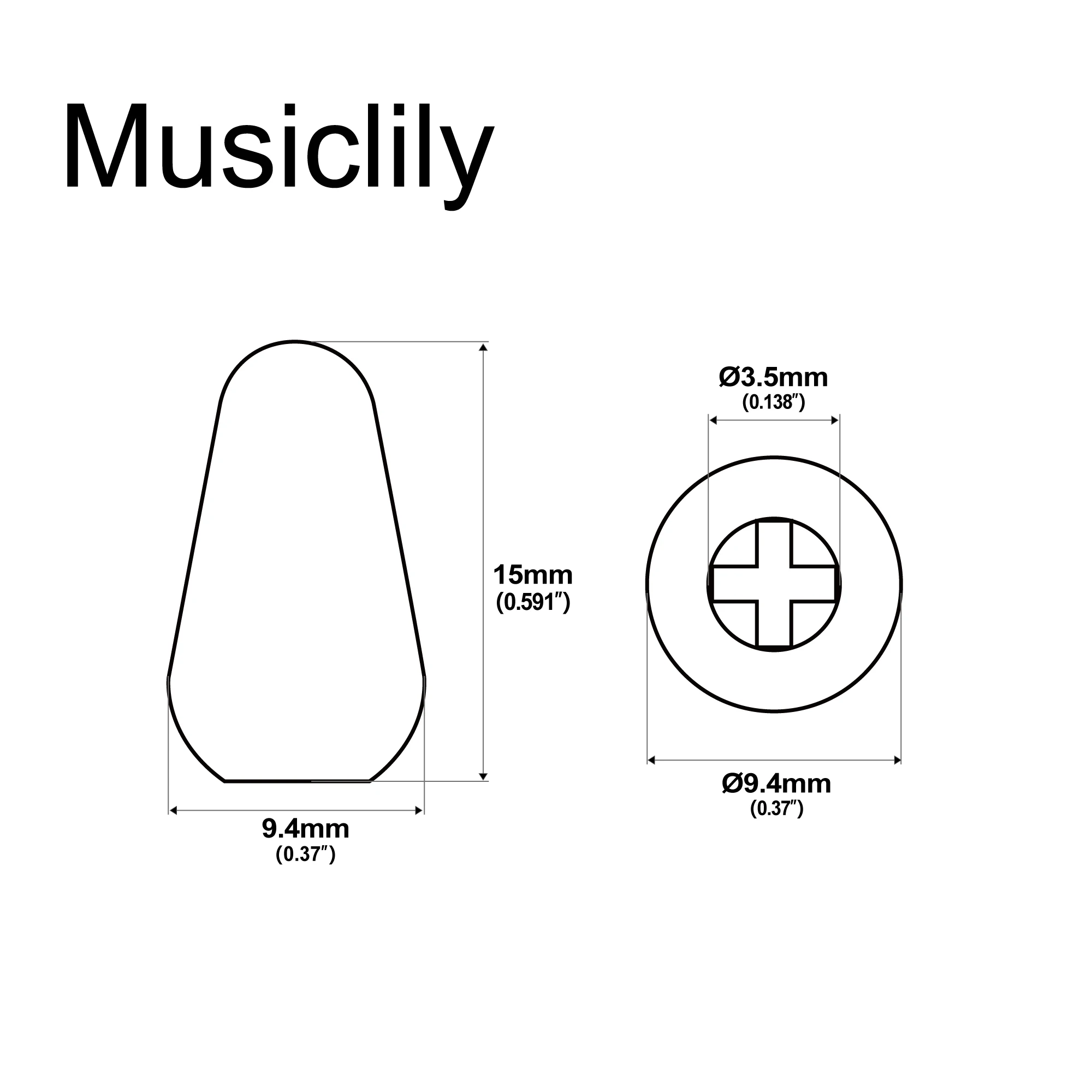 Musiclily Pro Metric Size Guitar 5-Way Switch Tips Switch Lever Knobs for Import ST Style Style Electric Guitar (Set of 2)