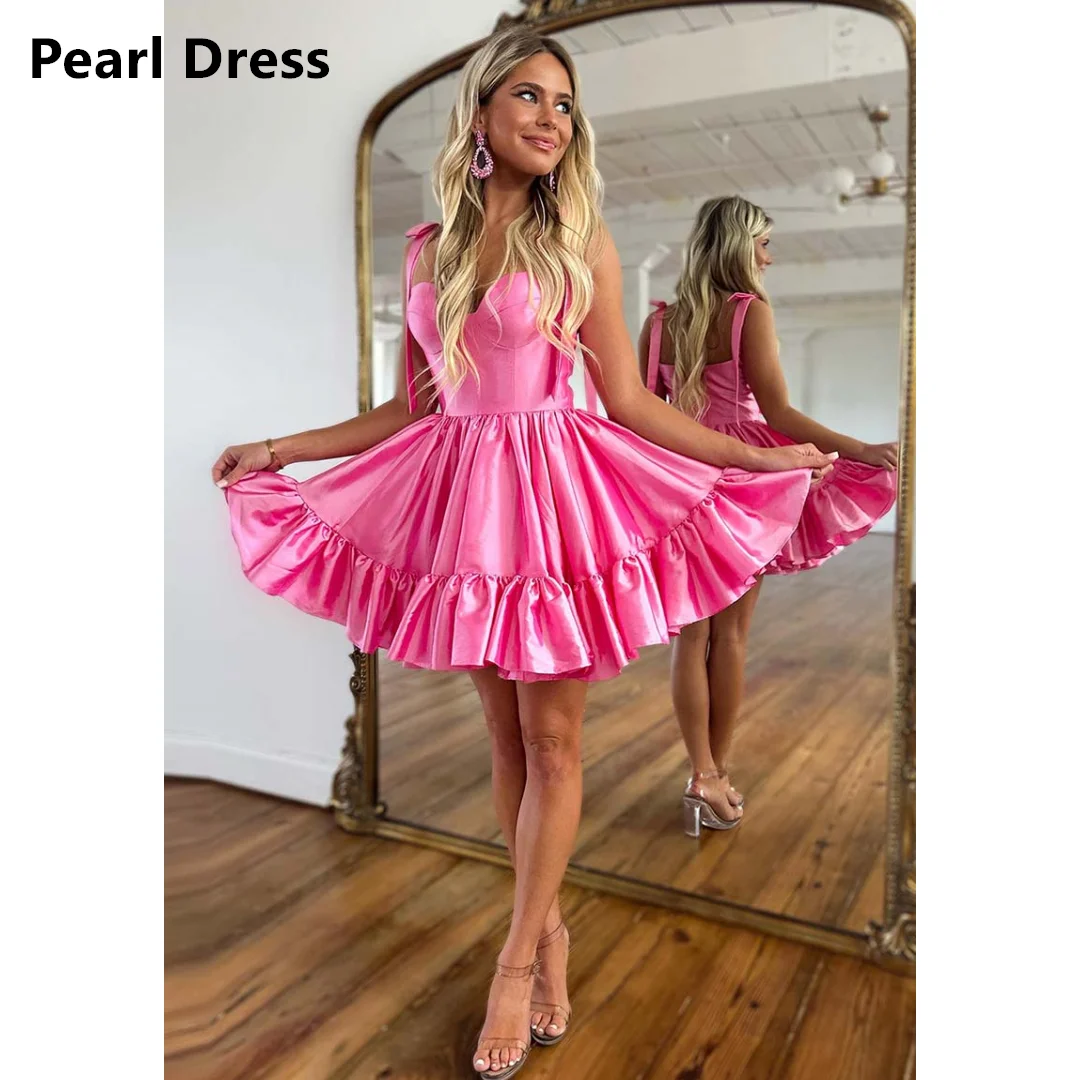 

Pearl Evening Dresses for Formal Occasions Satin Spaghetti Straps Elegant Wedding Party Dress Es Short Skirt Ball Gowns Woman