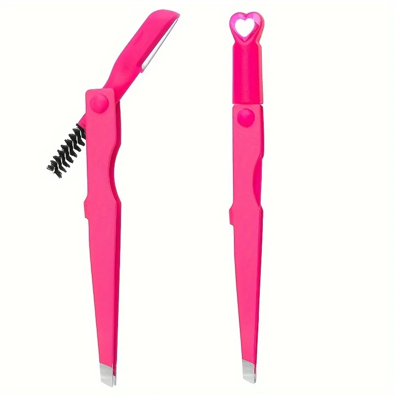 Multifunctional Stainless Steel Eyebrow Trimmer Folding Eyebrow Tweezer Eyebrow Brush Eyelash Curler Eyebrow Razor Grooming Tool