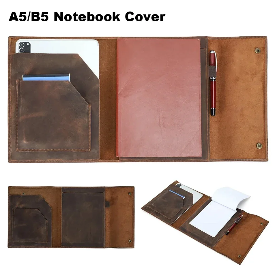 Leather A5/B5 Notebook Cover Card Slots with Pen Slot For Journal notebook IPad Mini Notebook Office School Supplies Accessories