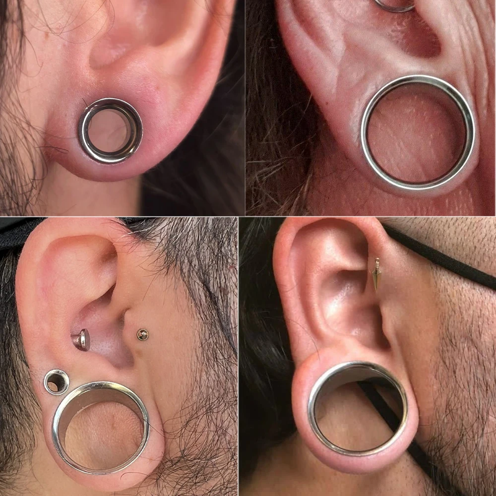 2-1 قطعة 2 في 1 مزدوج اللون أسود وذهبي مجوف متوهج لولبة داخلية أنفاق الأذن مقياس الصلب ستريشر توسيع السرج الأذن المقابس