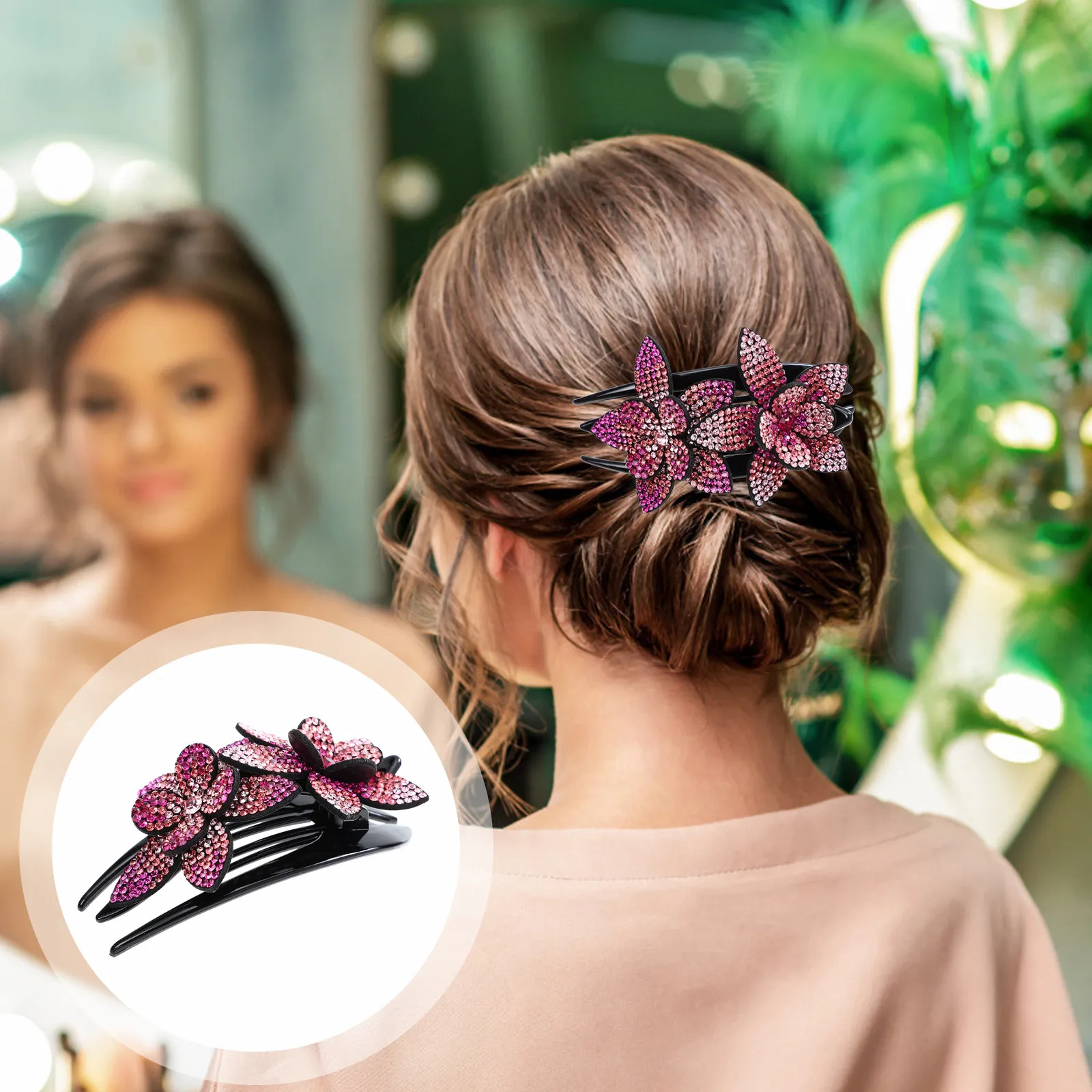 

Rhinestones Flower Back Hair Clip Duckbill Clip Stylish Non-Slip Hold for Thick Thin Curly Straight Hair Women Girls