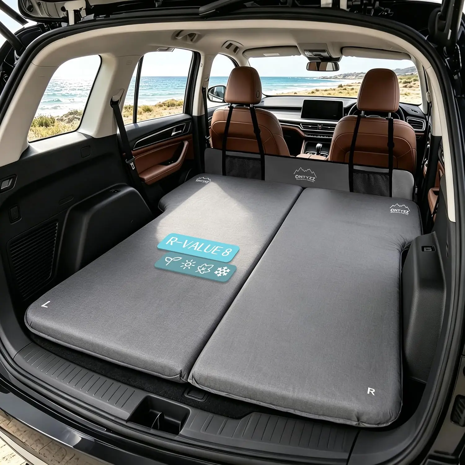 SUV Air Mattress 8 R-Value Self Inflating Sleeping Pad | Portable Car Sleeping Mattress with Type-C Electric Pump for Car, SUV,