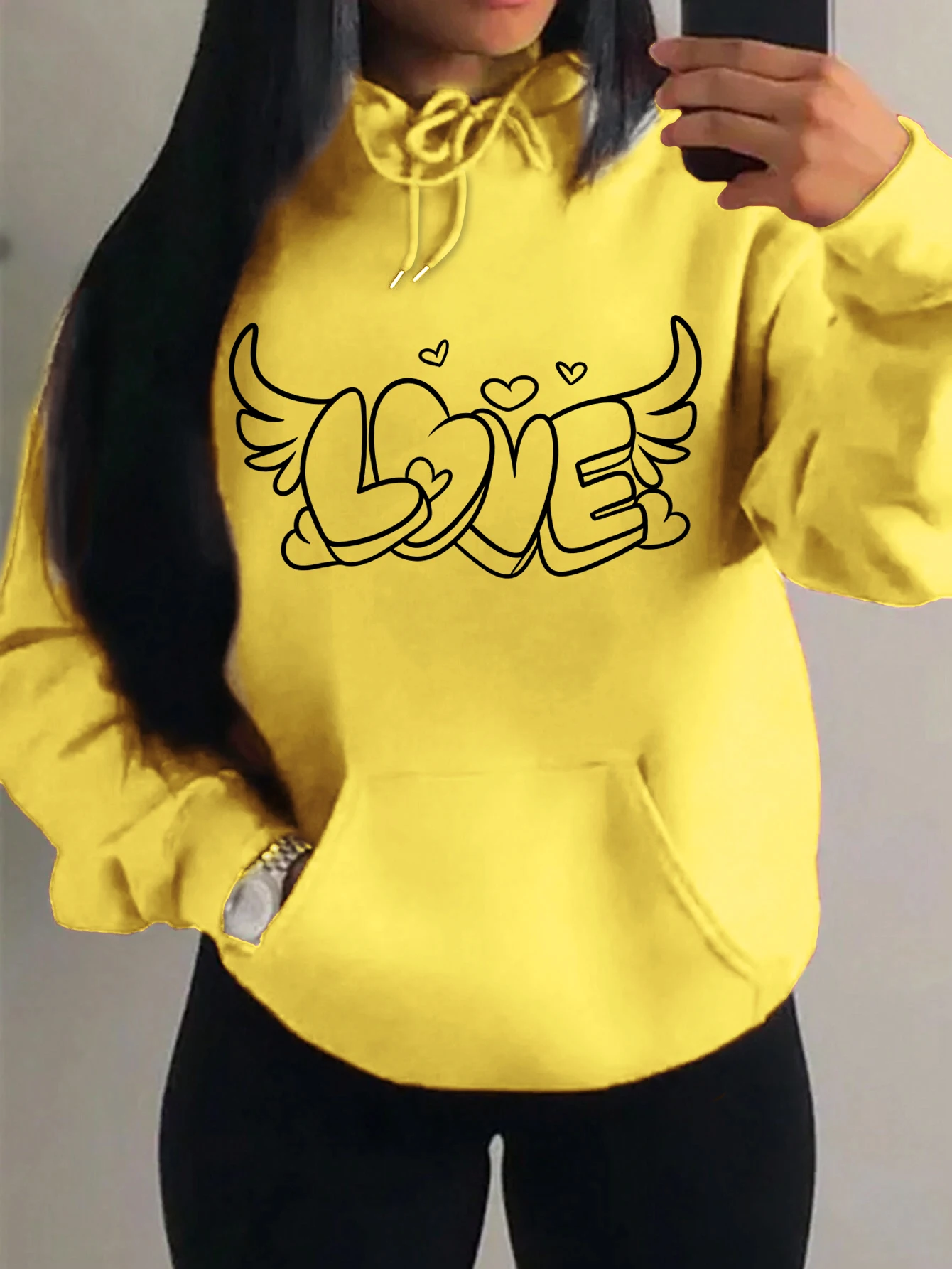 L'amour a des ailes d'ange impression créative pour les femmes sweat Hip Hop créativité pull chaud polaire Streetwear Sport Style nouveau